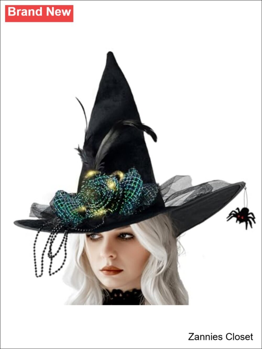 👻 Light Up Witch Hat with Spider Costume Headwear for Women Adult